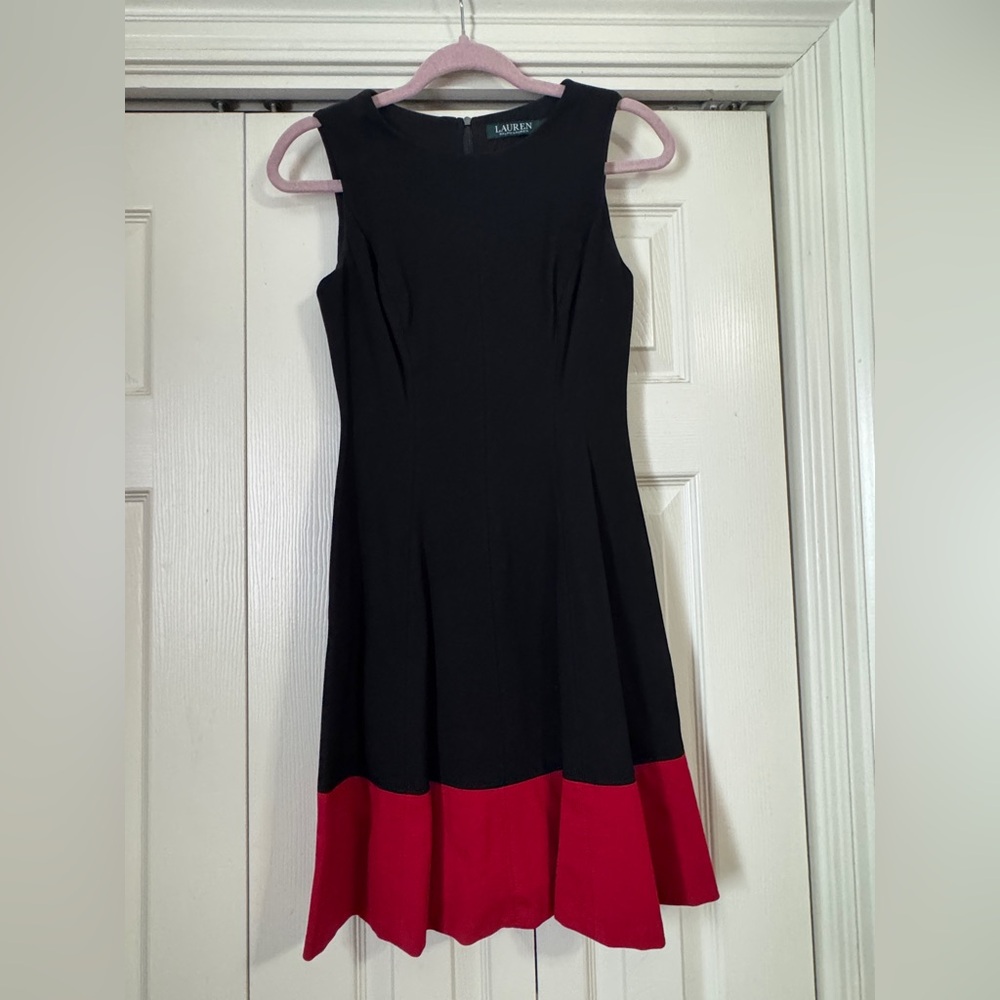 Ralph Lauren Black and Red Fit and Flare Midi Dress